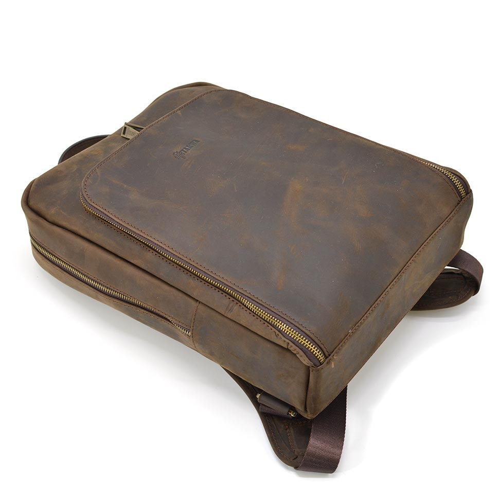 Кожаный рюкзак для ноутбука 14" RC-1239-4lx TARWA коричневая crazy horse высокое качество - фото 4 - id-p2126857144