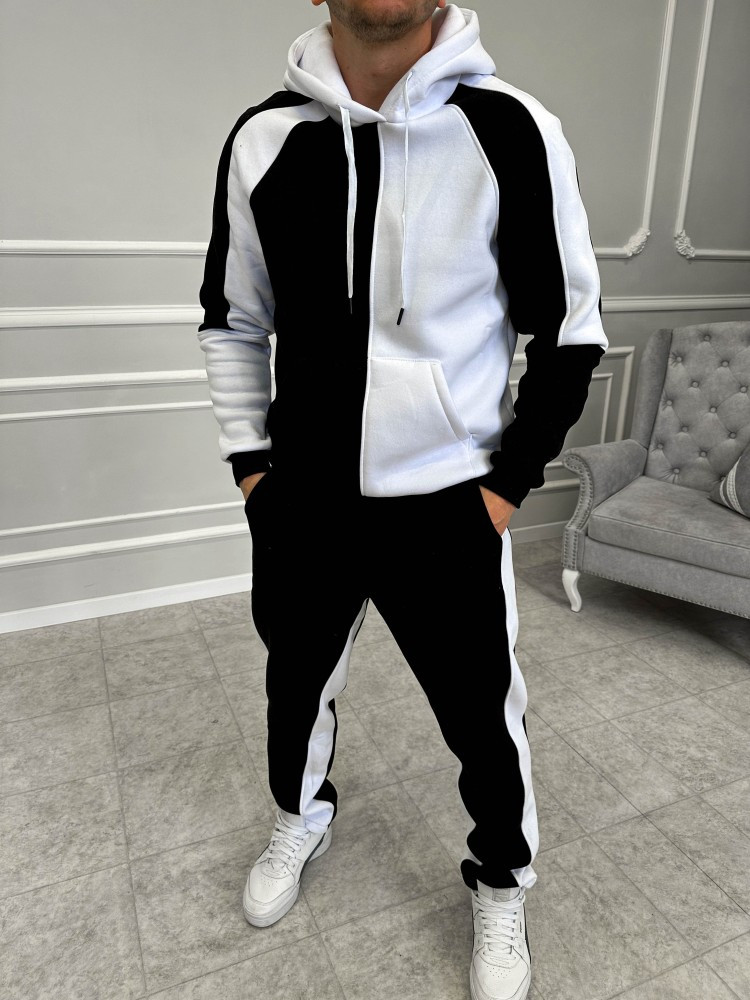 Черно-белый утепленный мужской спортивный костюм.5-766 высокое качество - фото 1 - id-p2126862386