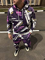 Фиолетовый спортивный мужской утепленный костюм.5-750 высокое качество