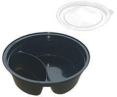 Соусник з кришкою Inpak Pet чорний на 2 відділення 120 мл d6,4 см h3,3 см (16766/16356)
