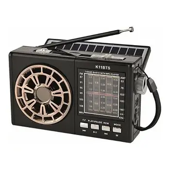 Портативний радіоприймач акумуляторний K11BTS FM-приймач з флеш-накопичувачем на сонячній батареї Чорний