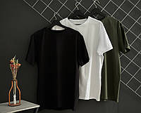 Комплект из трех однотонных футболок(черная,белая,хаки)