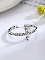 Кільце з кубічним цирконієм і хрестиком. Чудовий блиск і перелив фіаніту класу ААА CZ!