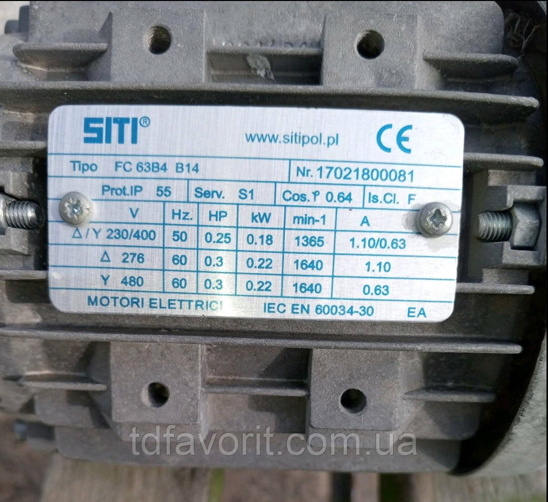 Електродвигун Siti FС 63В-4 0.18KW 4P 11/90 
 230/400V