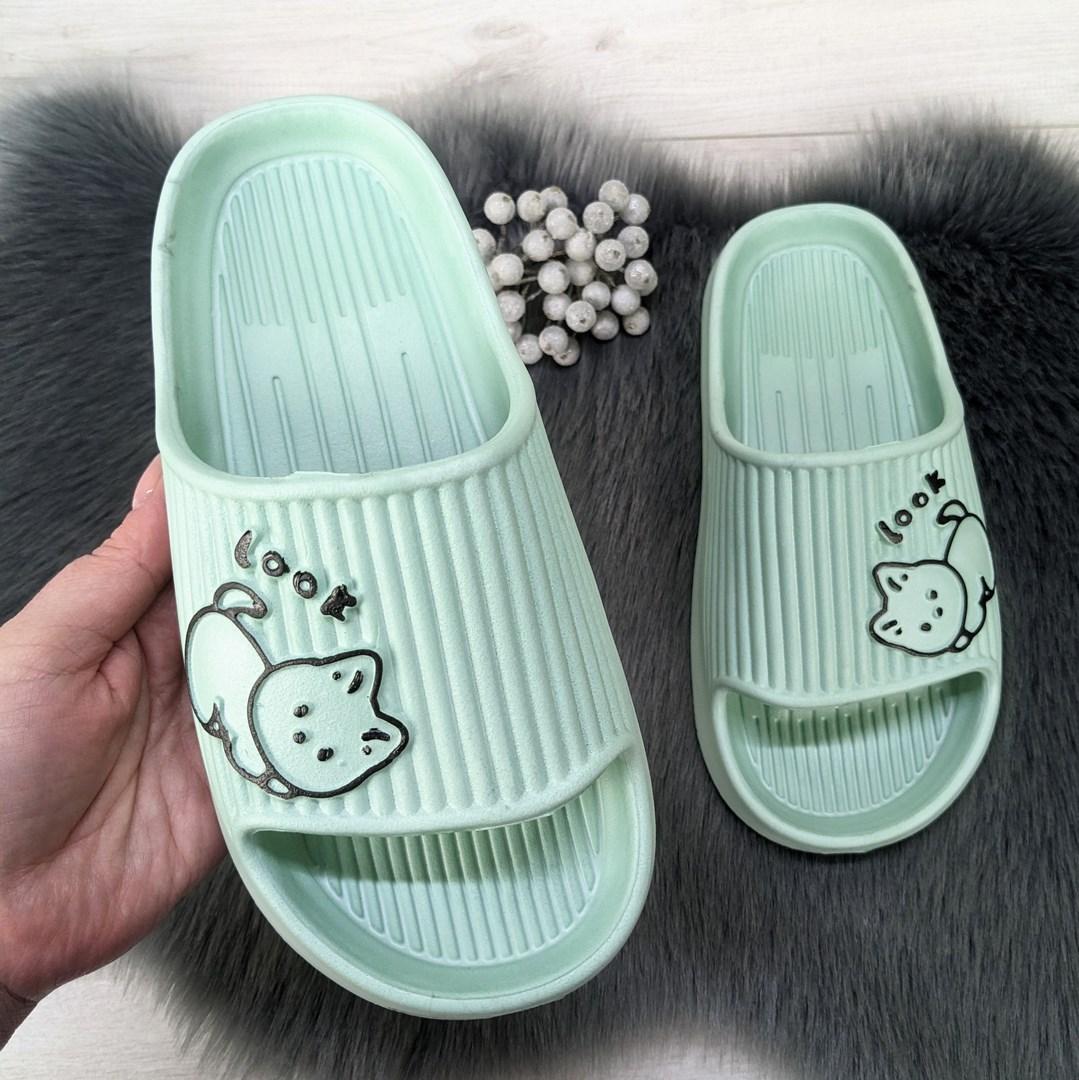 Шльопанці сланці жіночі піна м'ятні з котиком 4411, фото 1
