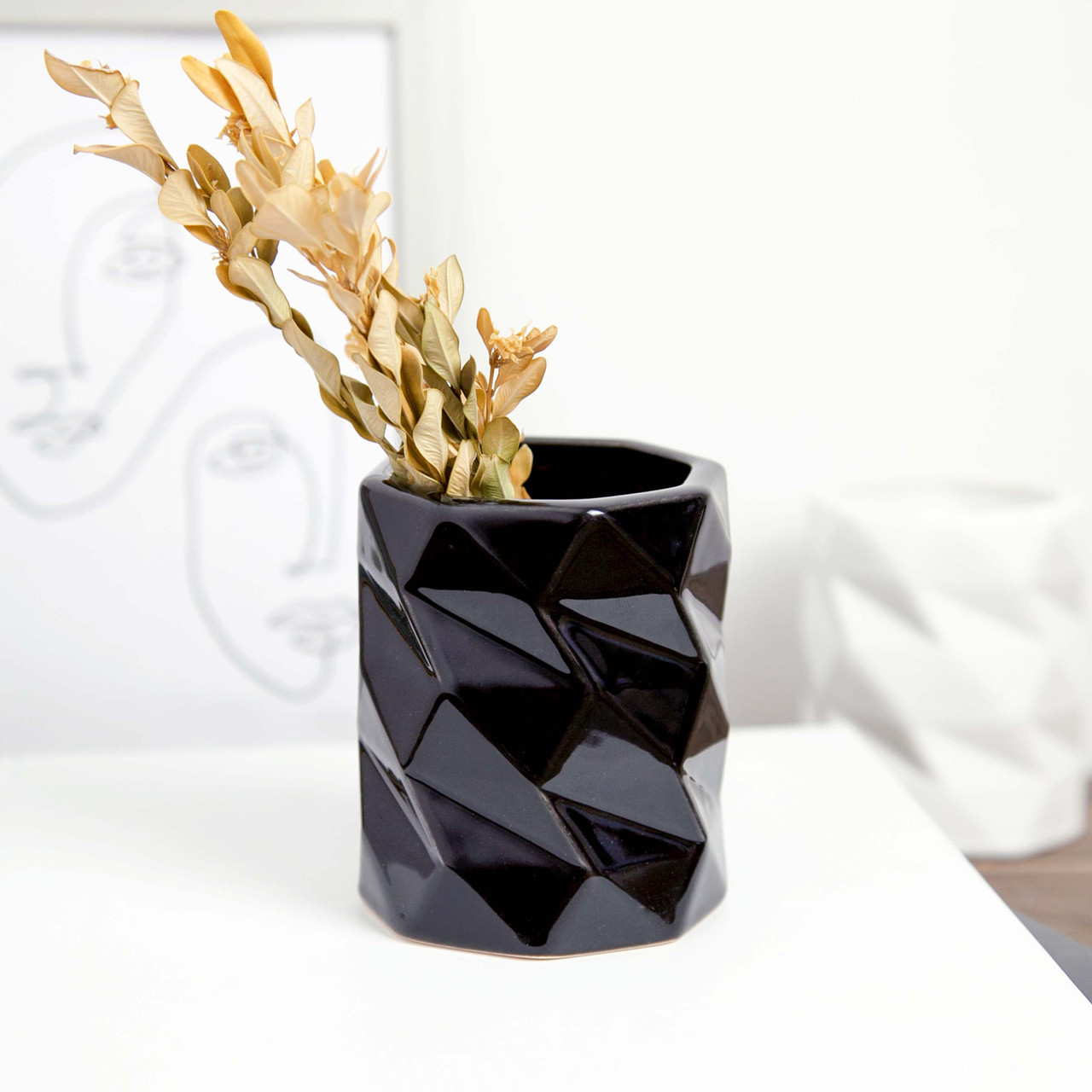 Ваза керамічна маленька для квітів REC-FACE Чорна 9 см, фото 1