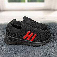 Мокасини дитячі текстильні ВВТ чорні з червоним 5321