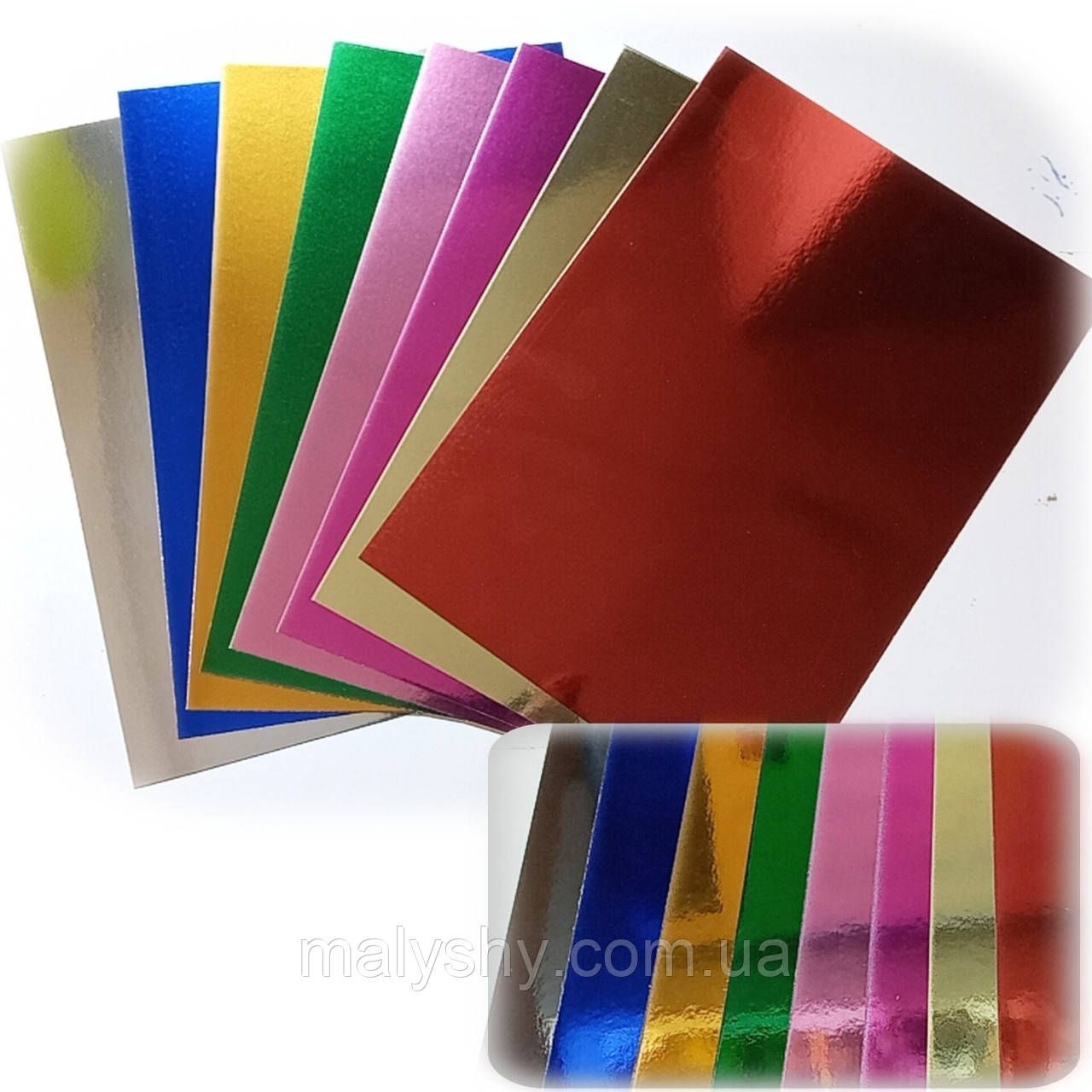Набір кольорового ПЕТ картону А4 / 8 кольорів / Односторонній кольоровий металізований фольгований картон