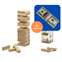 Игра настольная башня Дженга из 54 деревянных брусков "Джин-GO!" Maximus 5254 + подарок
