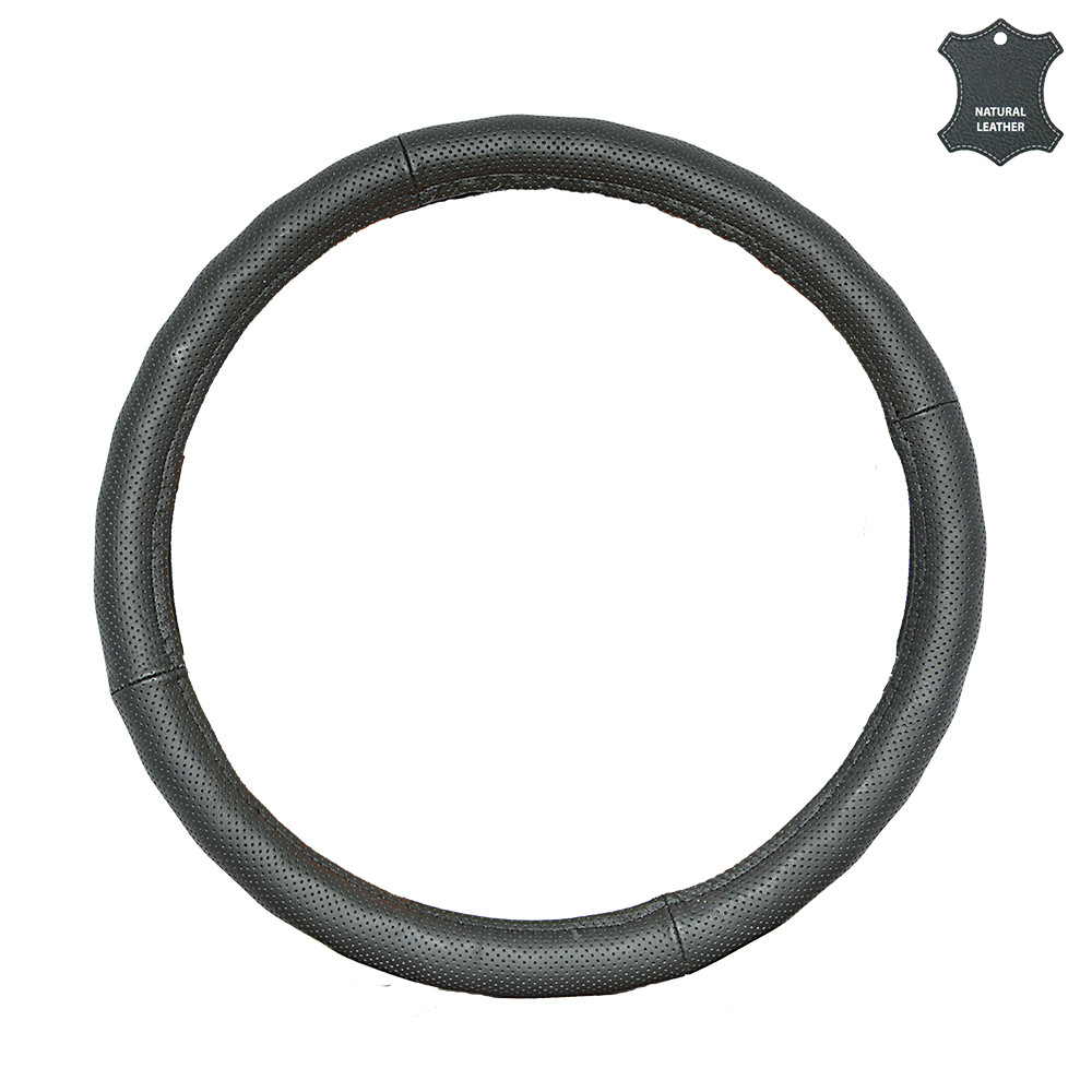 Чохол на кермо XL чорний шкіряний з перфорованим масажером Elegant Plus EL 105638