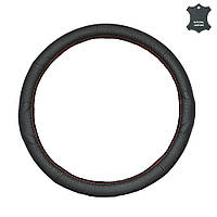 Чохол на кермо L шкіряний чорний з перфорованим масажером і червоною ниткою Elegant Plus EL 105647