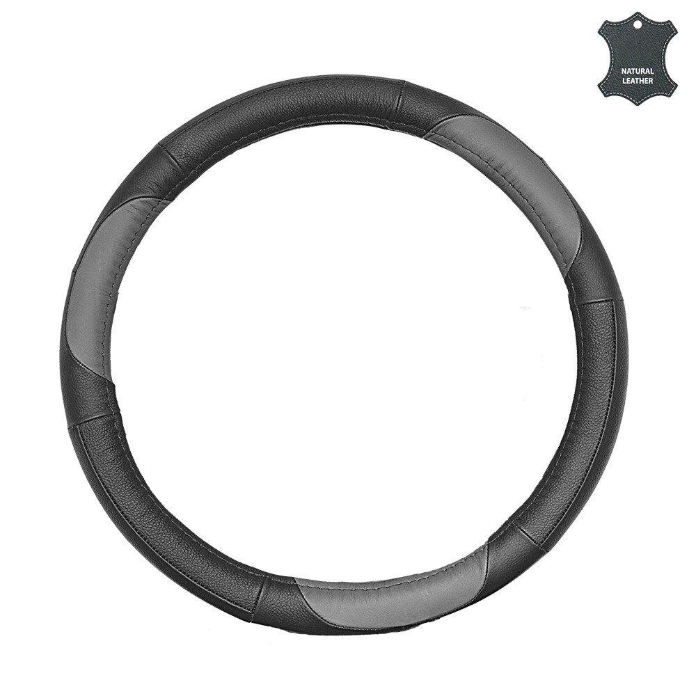 Чохол на кермо М шкіряний чорний з сірими вставками Elegant Plus EL 105661