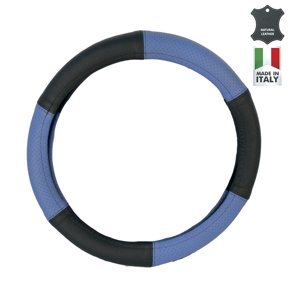 Чохол на кермо М, шкіра "преміум" чорно-блакитний перфорований Elegant Maxi EL 105 181