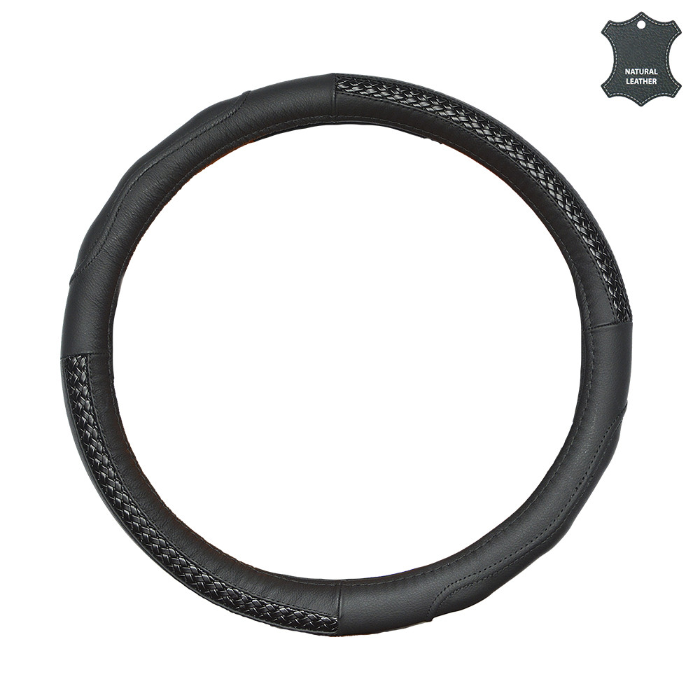 Чохол на кермо L шкіряний чорний з масажером та косичкою Elegant Plus EL 105607, фото 1