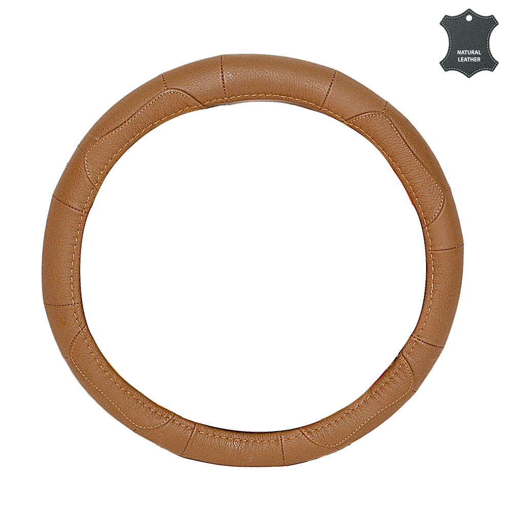 Чохол на кермо М шкіряний коричневий з масажером Elegant Plus EL 105716, фото 1