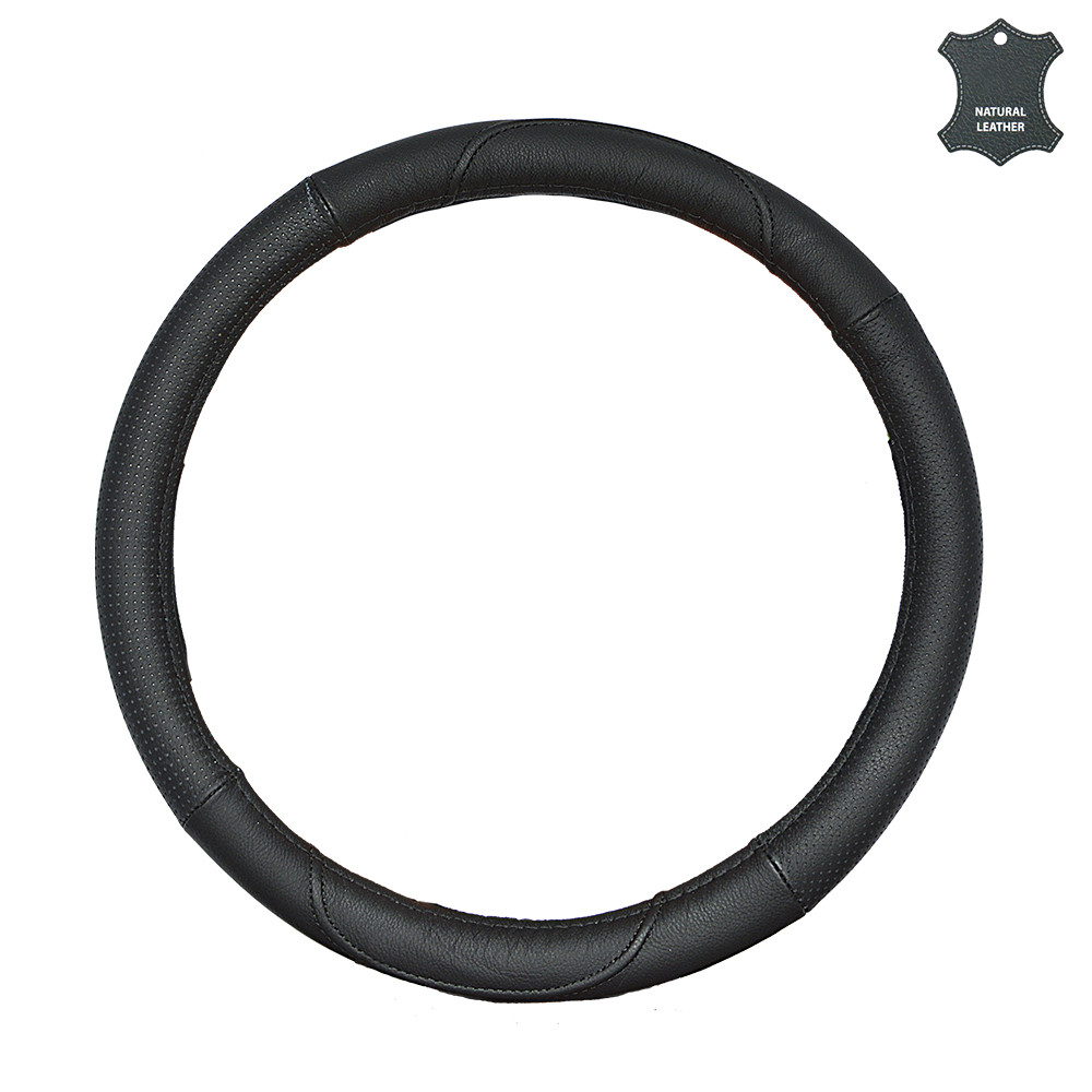 Чохол на кермо М шкіряний чорний c перфорацією і чорною ниткою Elegant Plus EL 105626