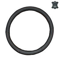 Чохол на кермо М шкіряний чорний з перфорацією і червоною ниткою Elegant Plus EL 105656