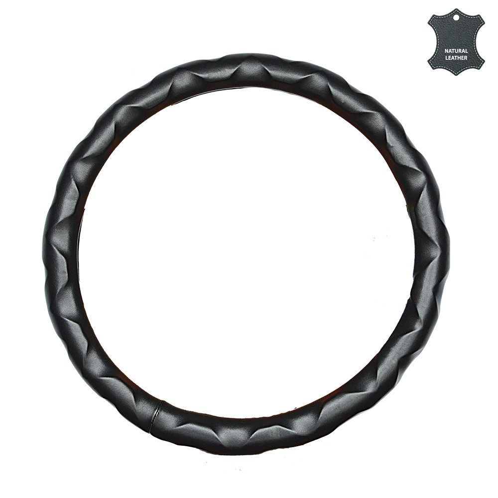 Чохол на кермо розмір М чорний об'ємний з екошкіри Elegant Plus EL 105671, фото 1