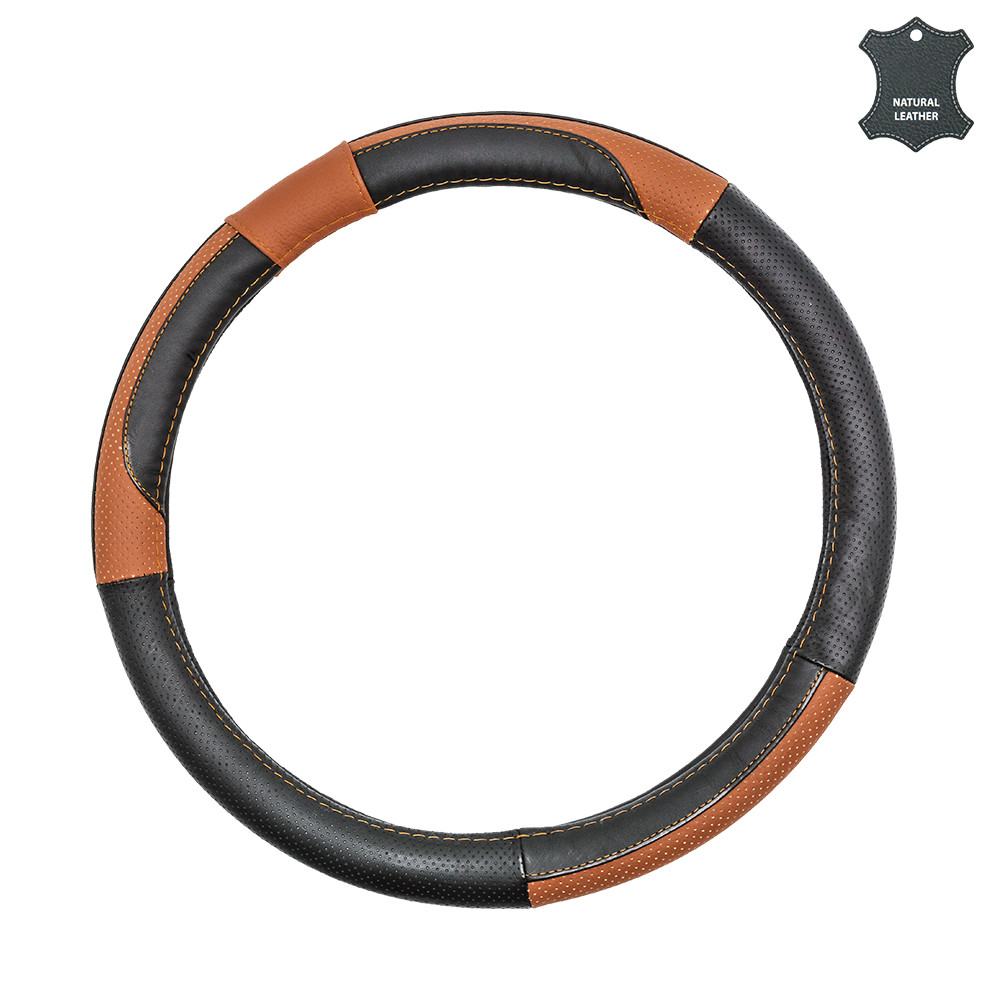 Чохол на кермо шкіряний М чорно-коричневий Elegant Plus EL 105696, фото 1