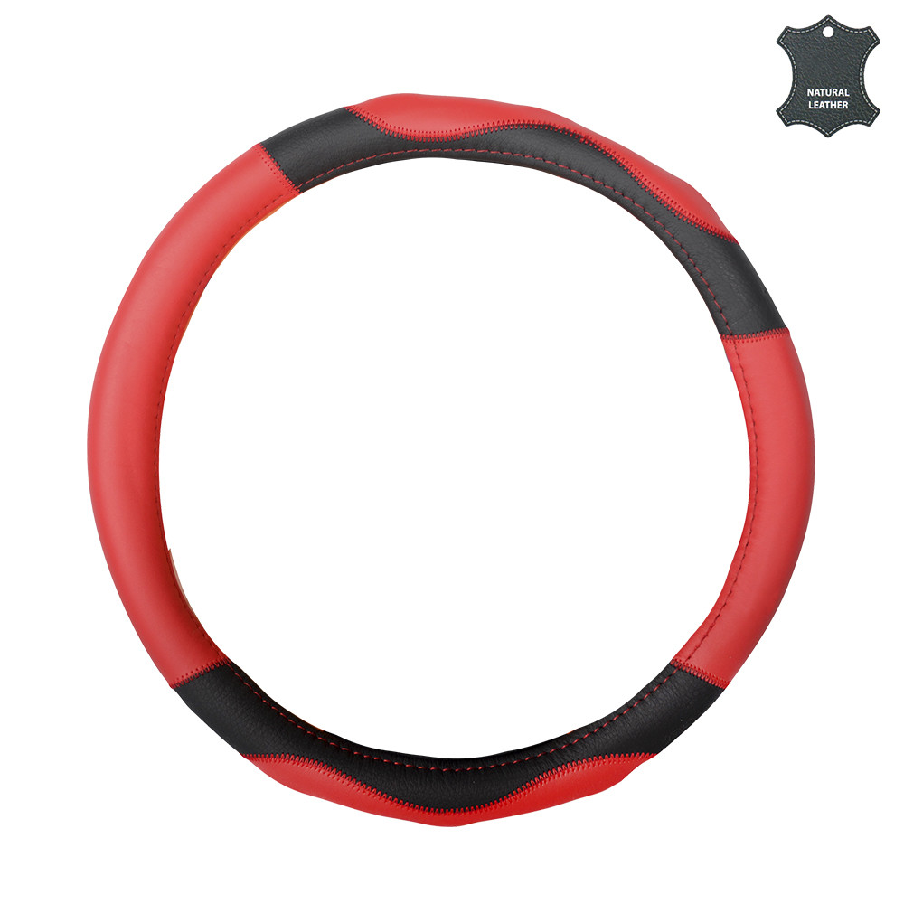 Чохол на кермо шкіряний М чорно-червоний Elegant Plus EL 105666, фото 1