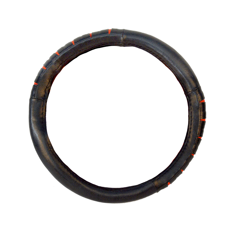 Чохол на кермо чорний з червоними рельєфними вставками розмір S Elegant Plus EL 105484