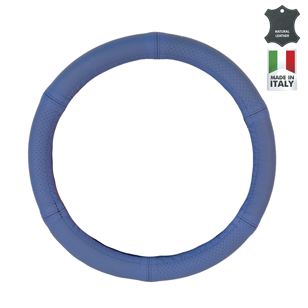 Чохол на кермо М, шкіра "преміум" блакитний- блакитний перфорований Elegant Maxi EL 105 175