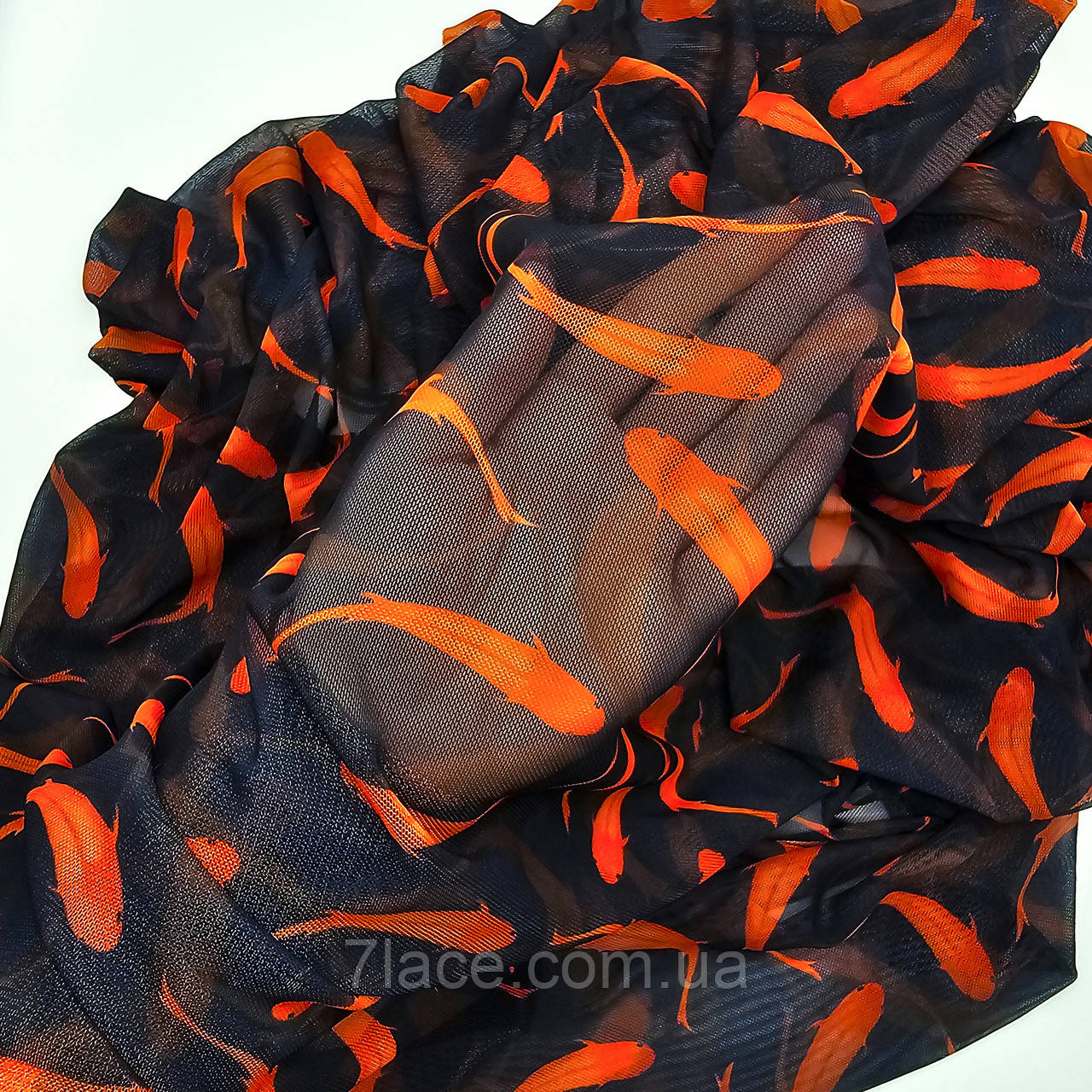 Сітка стрейч для нижньої білизни з принтом РИБКИ / колір ЧОРНИЙ / ціна вказана за 0,5 метра, фото 1