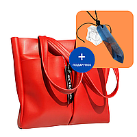 Большая женская сумка из экокожи Serebro, красная + подарок