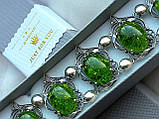 Масивний ювелірний срібний браслет янтар пресований зелений, фото 5