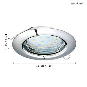Точковий вбудований LED світильник 2.8Вт сталь хром 7.8х11.5 см, фото 2