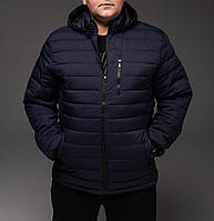Темно-синяя мужская демисезонная куртка с карманом на груди , БАТАЛ 5XL
