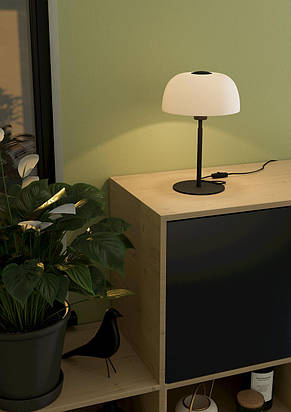 Сталева настільна лампа зі скляним плафоном на 1 лампу чорний/білий E27 40,5х26 см, фото 2