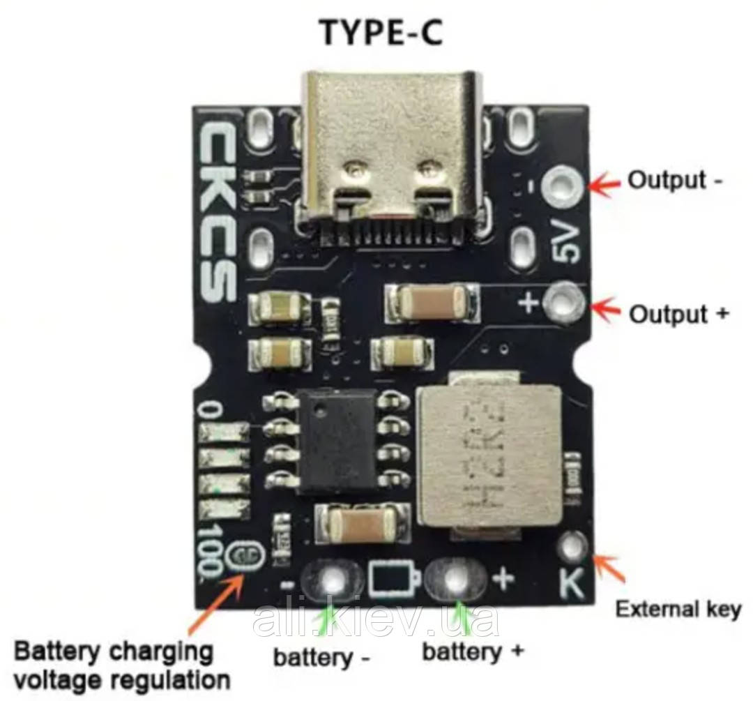 DC-DC зарядка для Power Bank Type C, 3.7-4.2V USB 5V 1A Liion 18650