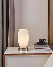 Настільна лампа металева нікель на 1 скляний білий плафон Е27 22.5х12 см, фото 4