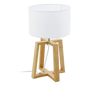 Настільна лампа з абажуром Е27 деревина сталь тканина натуральний білий хром 26х44 см, фото 1