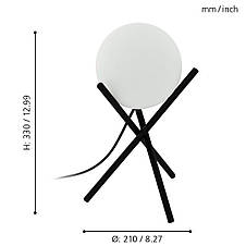 Настільна лампа чорна металева з білим скляним плафоном на 1 лампу Е14 33х21 см, фото 3