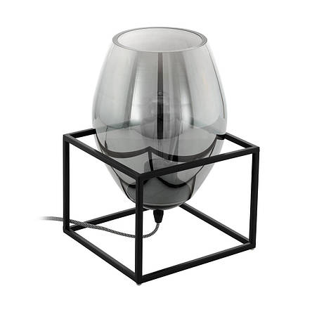 Настільна лампа металева чорна із сріблястим скляним плафоном на 1 лампу Е27 36.5х23х23 см, фото 1