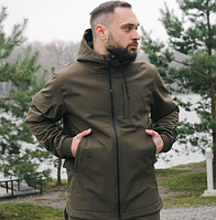 Куртка мужская с капюшоном ветровка хаки Softshell M