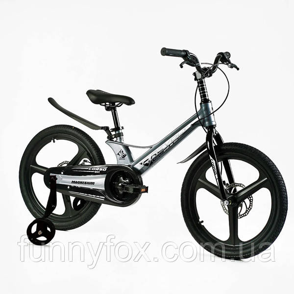 Велосипед на литих дисках 20 дюймів з дод. колесами, для дитини зростом 115-130 см, Сірий, магнієвий, MG-20362