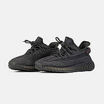 Кросівки Adidas Yeezy Boost 350 V2 Reflective Black / Адідас Ізі Буст 350 В2 Чорні (Рефлективні Шнурки), фото 4
