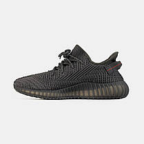 Кросівки Adidas Yeezy Boost 350 V2 Reflective Black / Адідас Ізі Буст 350 В2 Чорні (Рефлективні Шнурки), фото 3