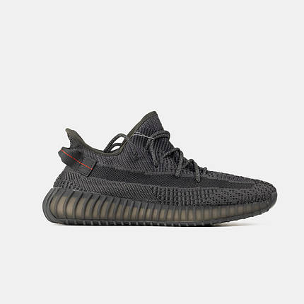 Кросівки Adidas Yeezy Boost 350 V2 Reflective Black / Адідас Ізі Буст 350 В2 Чорні (Рефлективні Шнурки), фото 1