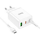 Адаптер мережевий HOCO Type-C to Type-C Cable Start three-port charger N33 |1USB/2Type-C, PD/QC, 35W/3A| білий, фото 2