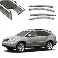 Ветровики с хромом молдингом, дефлекторы окон Lexus RX 300/330 2004-2009 (нерж полоса 3D)