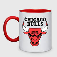 Кухоль з принтом двоколірна «Chicago bulls logo» (колір чашки на вибір)