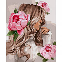 Алмазная картина-раскраска по номерам SANTI Девушка с розовыми пионами, 40x50 см (954675)