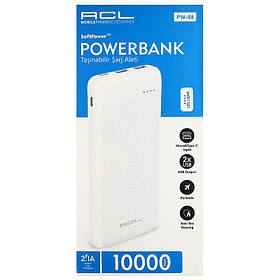Універсальний мобільний акумулятор Power Bank ACL PW-08 white 10 000 mAh 3.7V