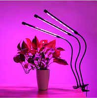 Ультрафиолетовая светодиодная фитолампа GrowLight для растений (3 лампы) с таймером