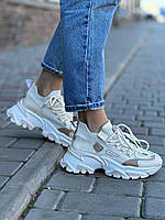 Кросівки жіночі текстиль бежеві з білим 39