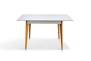 Білий маленький прямокутний розкладний кухонний обідній стіл з стільницею з ДСП у вітальню або кухню 98*68 см Міраж